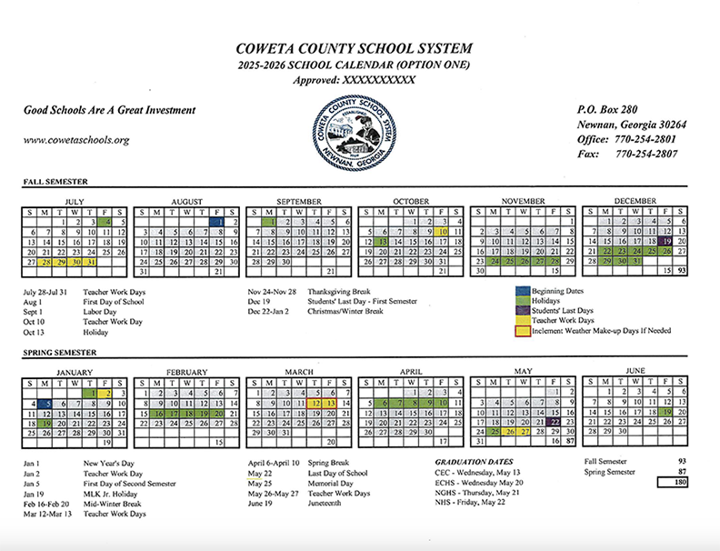 Coweta Schools propose 202526, 202627 School Calendars; survey Winters Media